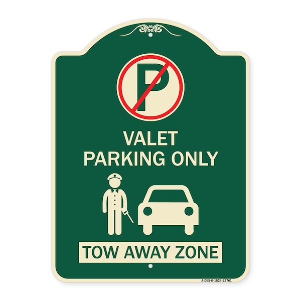 Valet Parking Tow Away Zone W/ Car Graphic Heavy-Gauge Aluminum Sign, 24" x 18", G-1824-22761